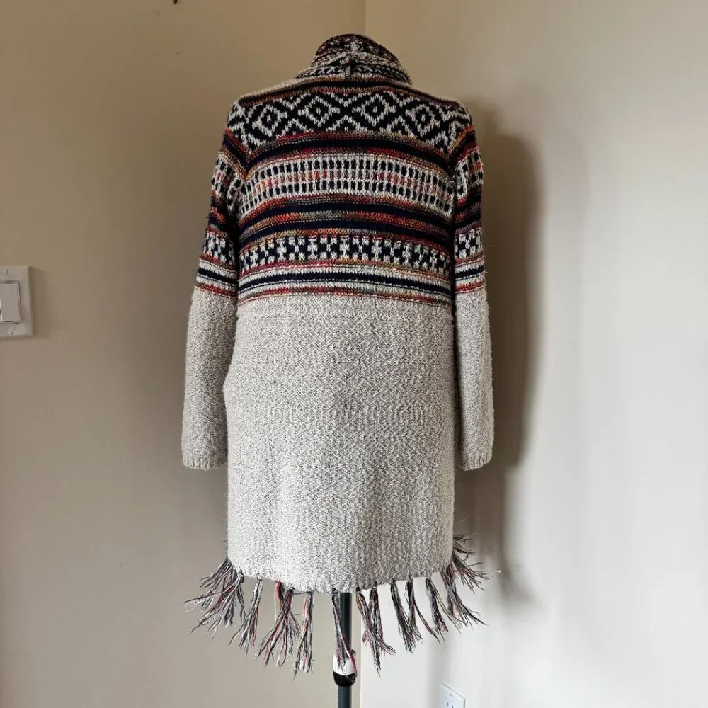 Coco Y Club Grandpa Cardigan Tribal Pattern Fringe Long Sweater L - Picture 8 of 10
